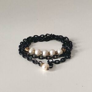 Bohemian Black and Gold Chain Bracelet/Necklace with Pearls